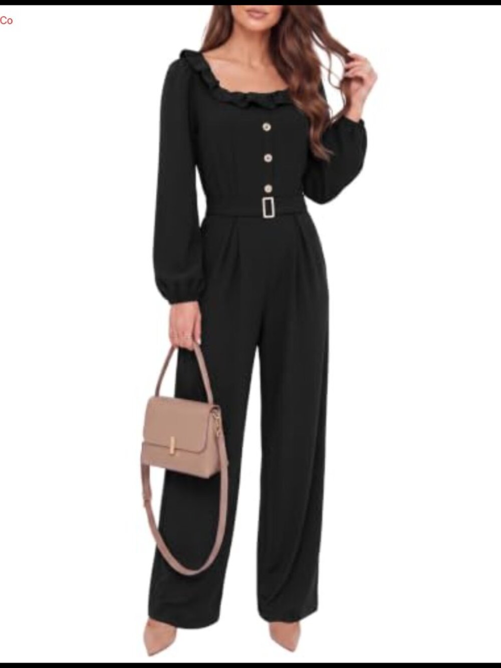 Dressy Square Neck Ruffle Trim Jumpsuit Romper with Puff Sleeves
